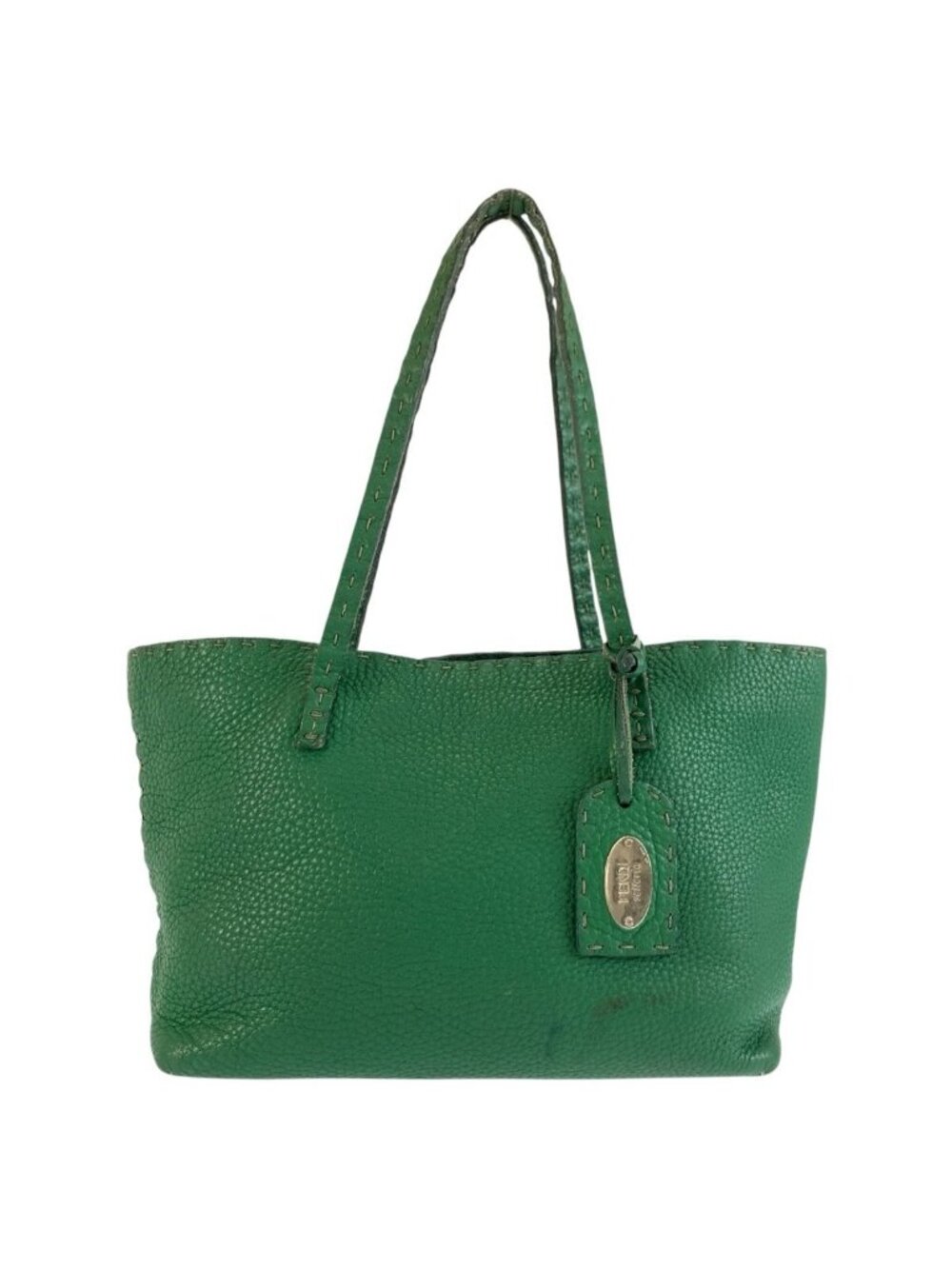 Fendi Selleria Green Silver Leather Tote Bag
